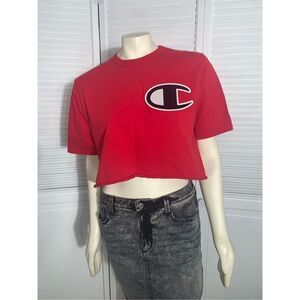 Vintage Champion Streetwear  Logo Cropped T Shirt Large‎